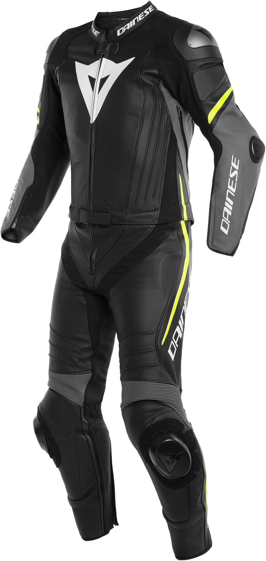 Dainese Skinnställ 2-delat Laguna Seca 4 Svart/Charcoal-Grå/Fluogul 