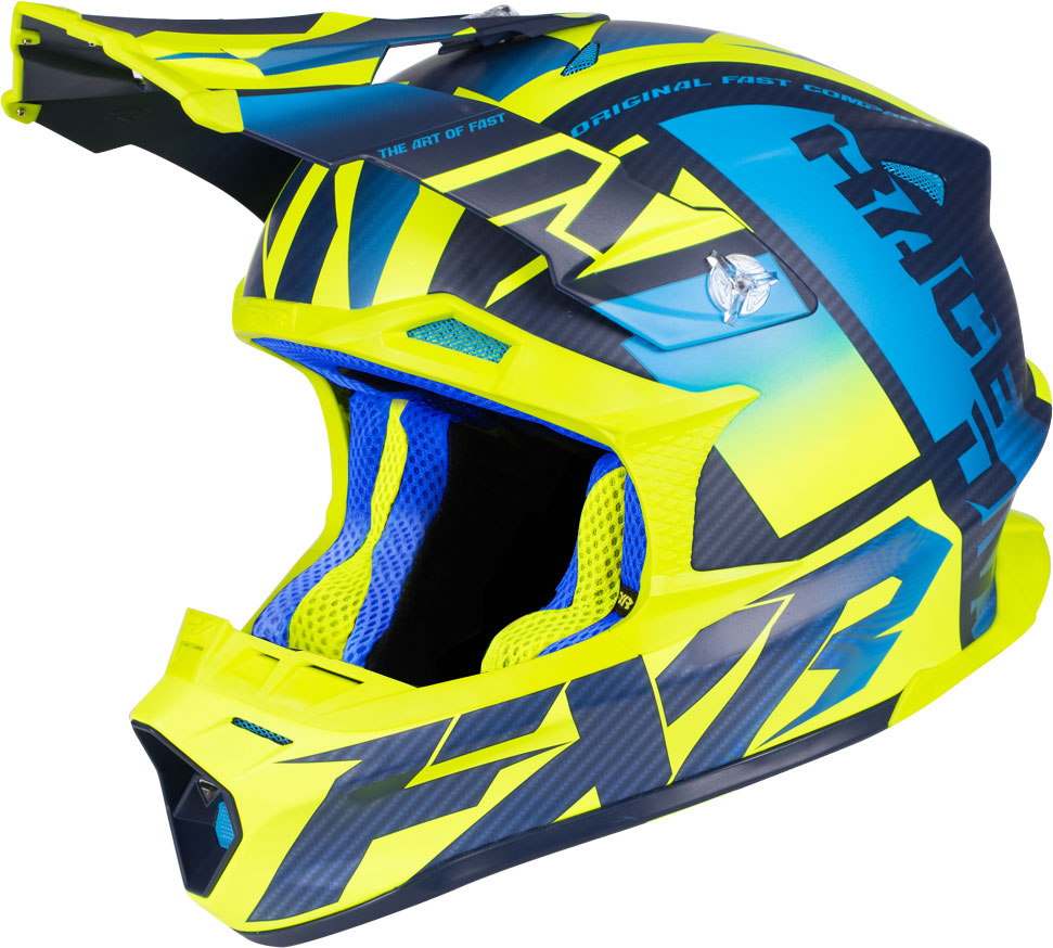 FXR Crosshjälm Blade 2.0 Carbon Race Div Blue/Fluogul/Marinblå Matt