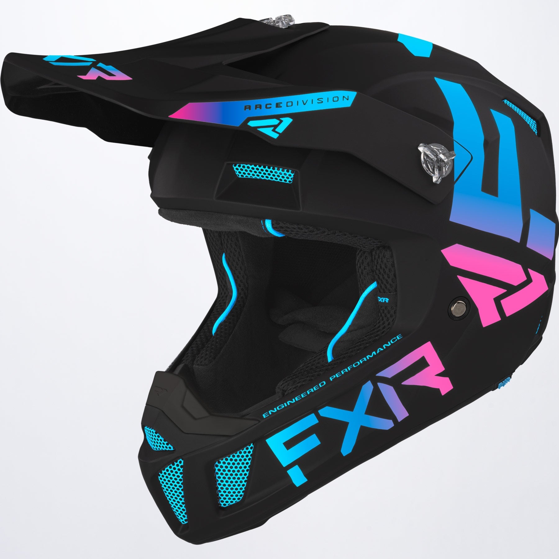 FXR Crosshjälm Clutch CX Mattsvart/Rosa/Blå