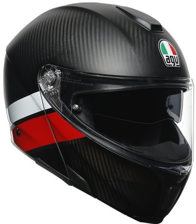AGV Hjälm Öppningsbar Sportmodular Layer Carbon/Röd/Vit