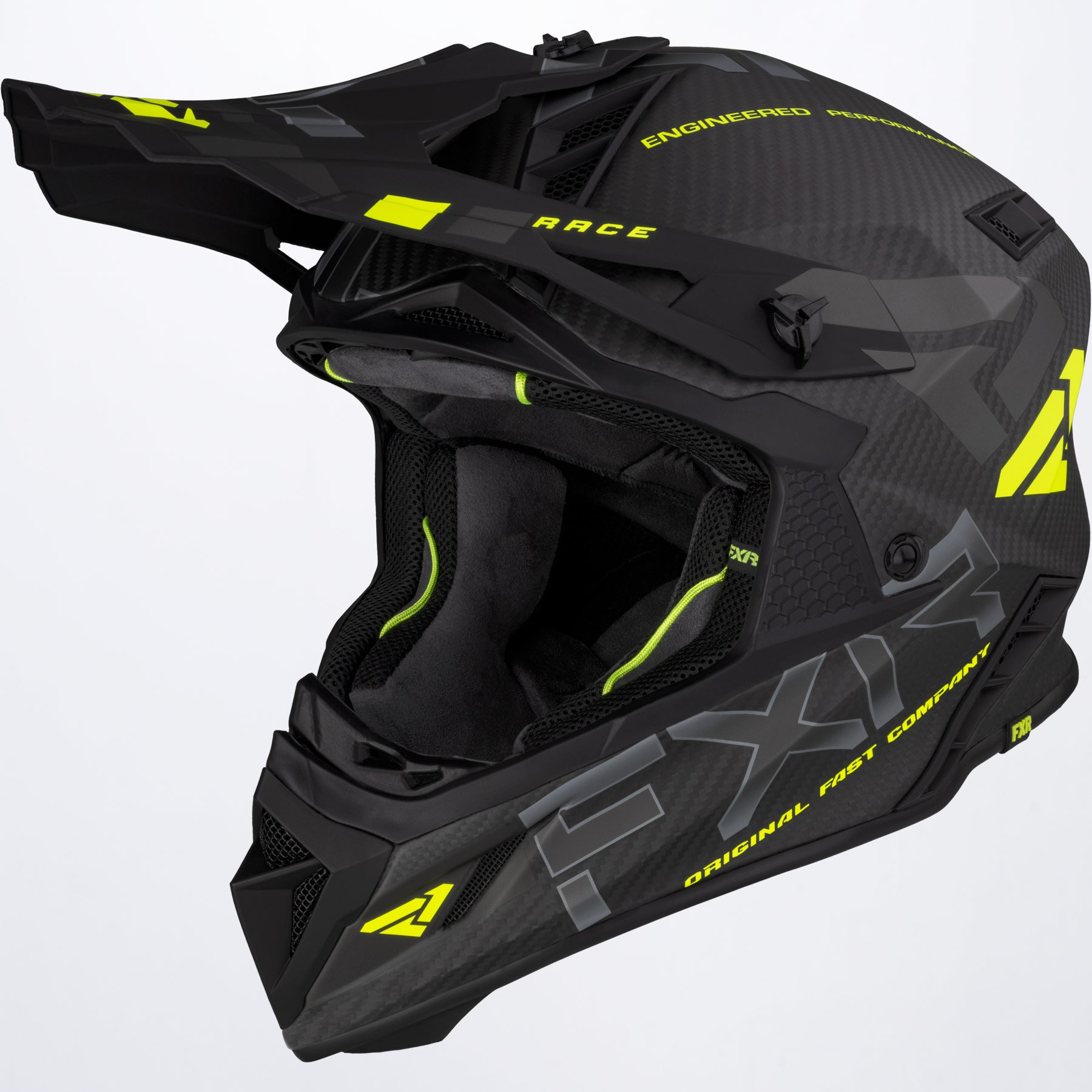 FXR Crosshjälm Helium Carbon Mattsvart/Fluogul