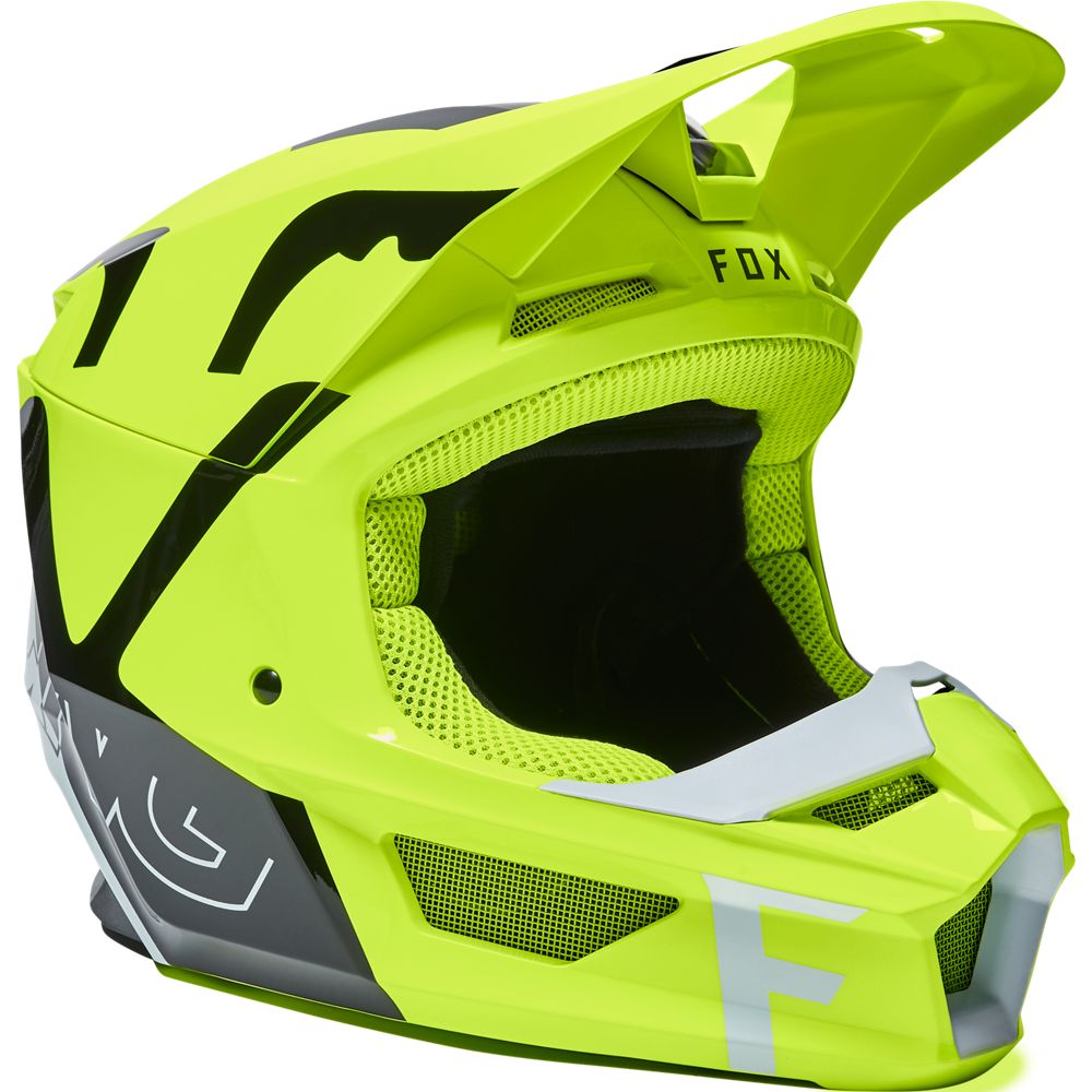 Fox Crosshjälm V1 Skew Fluogul/Vit (Junior) bild 2
