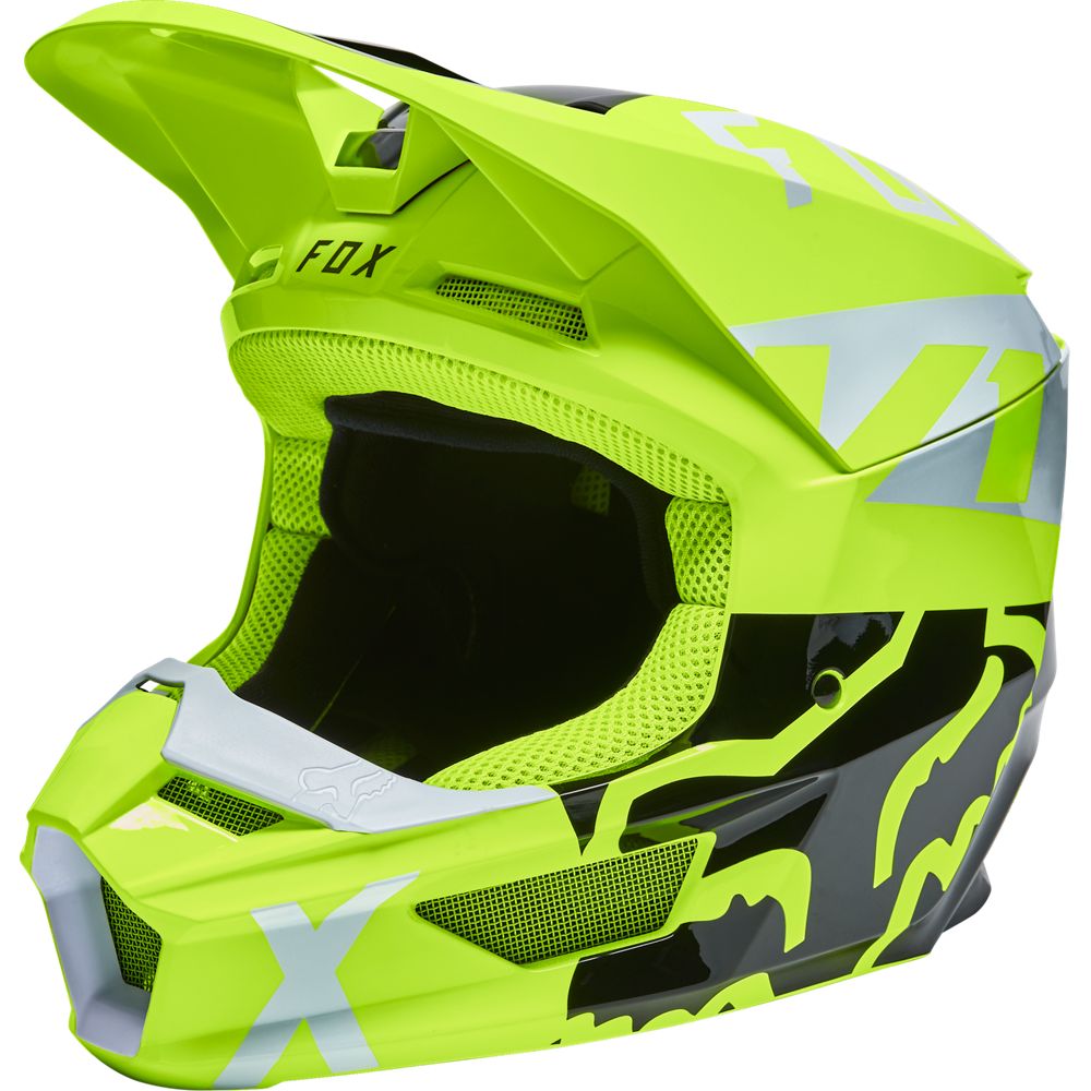 Fox Crosshjälm V1 Skew Fluogul/Vit (Junior)