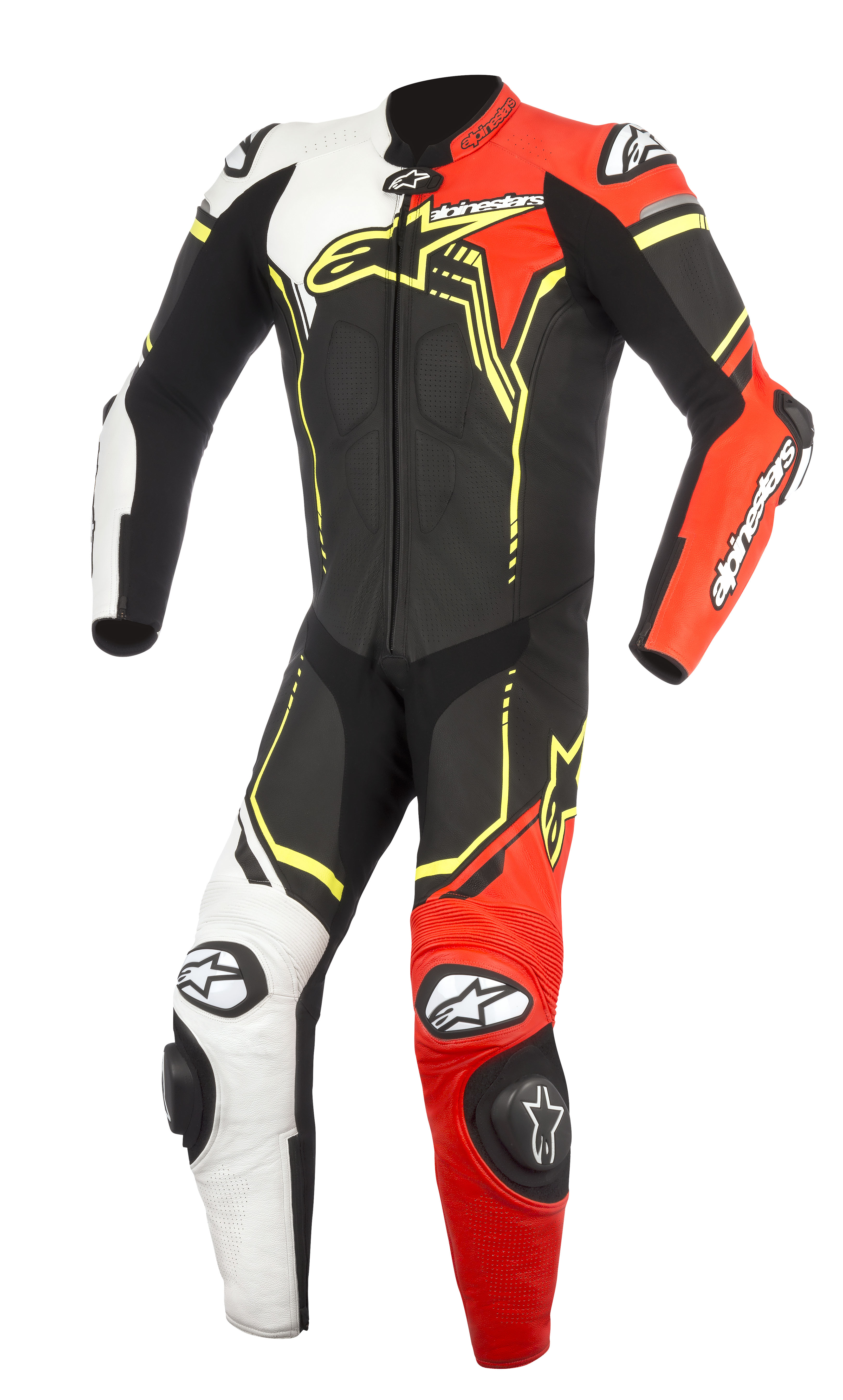 Alpinestars Skinnställ GP Plus v2 Svart/Vit/Fluo Röd/Gul Helställ