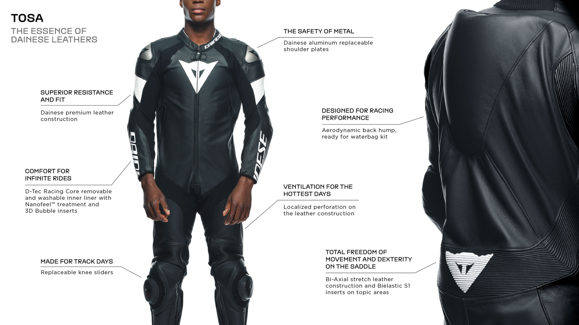 Dainese Skinnställ Tosa Ventilerat Svart/Vit Helställ bild 3